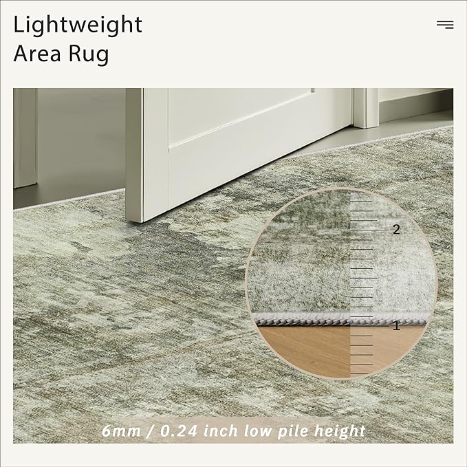 Soalmost Area Rug 6x9 Abstract Living Room Washable Rugs Green Black Non Slip Low Pile Carpet for Bedroom Dining Room Foldable Thin