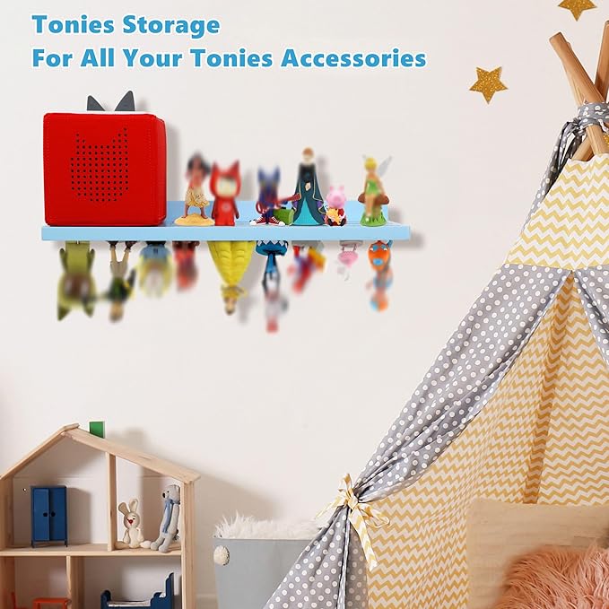 PHOENANCEE for Tonies Shelf Magnetic,for Toniebox Figures Storage Display Shelf 30-36 Character,Wall Floating Shelves Wooden,Compatible Charging Station for Children Kid's Room,Oak,1 Tier