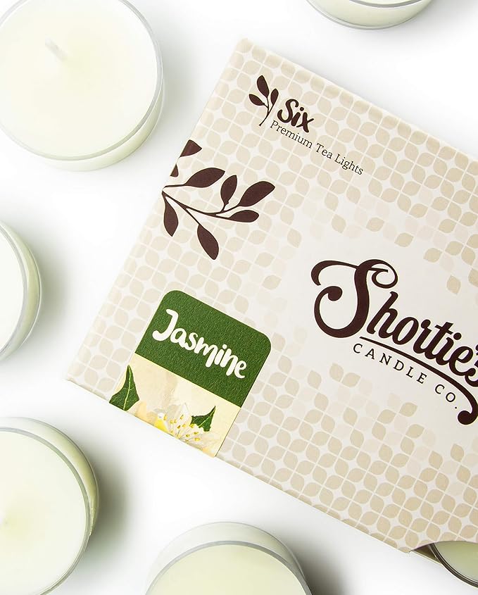 Shortie's Candle Company Pure Jasmine Premium Tealight Candles - Highly Scented with Natural Oils - 6 Yellow Tea Lights - Beautiful Candlelight - Made in the USA - Flower & Floral Collection