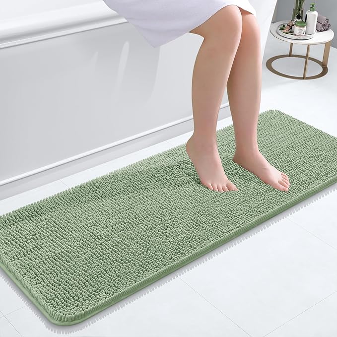OLANLY Bathroom Runner Rugs 47x17, Soft Absorbent Chenille Bath Rugs, Rubber Backing Quick Dry, Machine Washable Long Bath Mats for Bathroom Floor, Tub and Shower, Home Decor Accessories, Sage Green