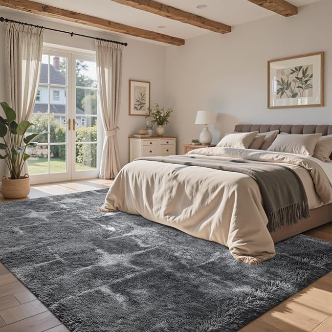 5x7 Ft Area Rugs for Living Room, Grey Plush Fluffy Shaggy Bedroom Rugs Non-Slip, Ultra Soft Carpet for Nursery Kids PlayRoom Dorm Office Indoor
