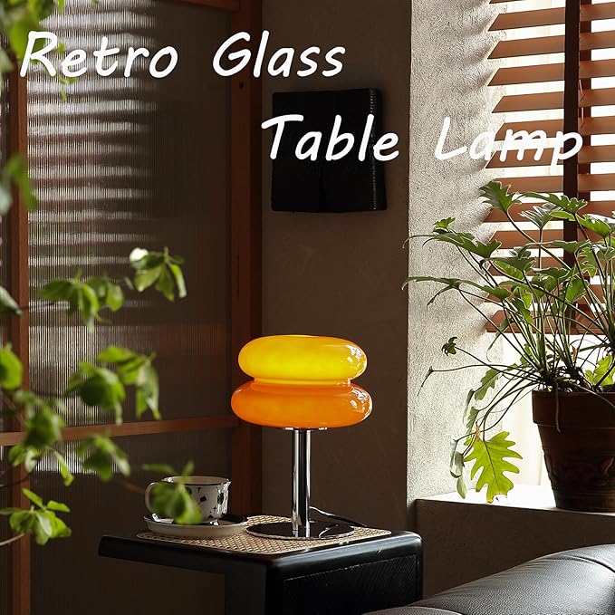Glivpny Mushroom Lamp Table Lamp for Night Stands,Mid Century Modern Desk Lamps for Bedroom, Vintage Dimmable Bedside Small Lamps, Cute Cool Home Room Aesthetic Decor for Living Room(Orange Red)