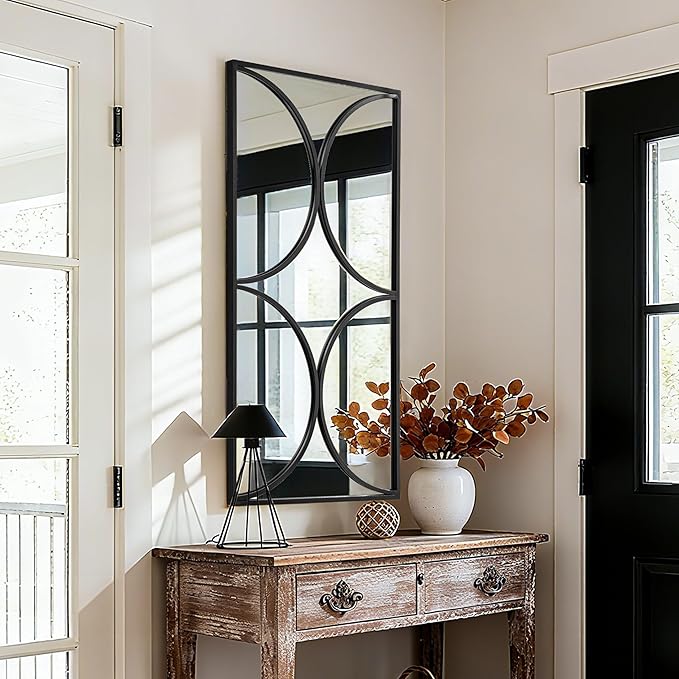 SHYFOY Black Metal Frame Wall Mirror, 47 x 24 Horizontal Rectangle Wall Mirror, Modern Geometric Accent Mirror for Living Room and Entryway