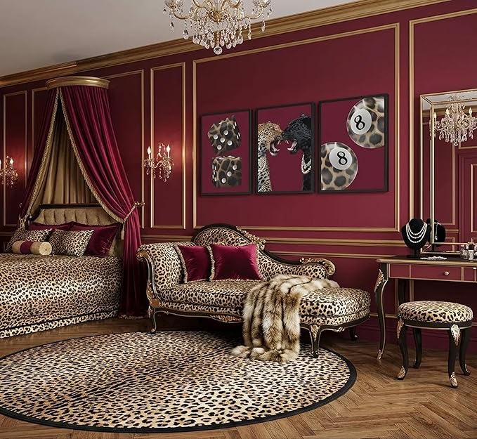 3Pcs Trendy Leopard Canvas Wall Art Funky Lucky 8 Ball Posters Prints Paintings Eclectic Cheetah Preppy Aesthetic Pictures Wall Decor for Bedroom Dorm Living Bathroom Unframed