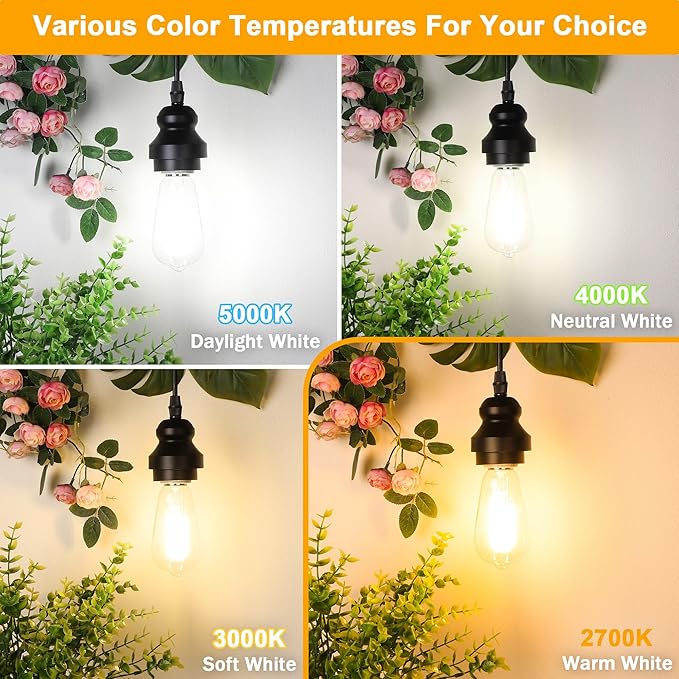 ASOMST 4-Pack Vintage Edison Bulbs 60W Equivalent, 850LM 6W LED Light Bulb Warm White 2700K, ST58 Filament Lighting E26 Base, Non-Dimmable