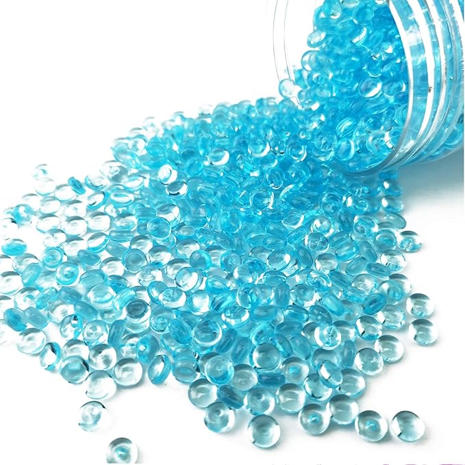 HappyFiller 4400 PCS Tiny Lake Blue Flat Marbles Mini Acrylic Gems Slime Beads Fake Gemstones 7mm for Glass Vase Filler Makeup Brush Organizer Candle Holder,Wedding Centerpieces Party Confetti