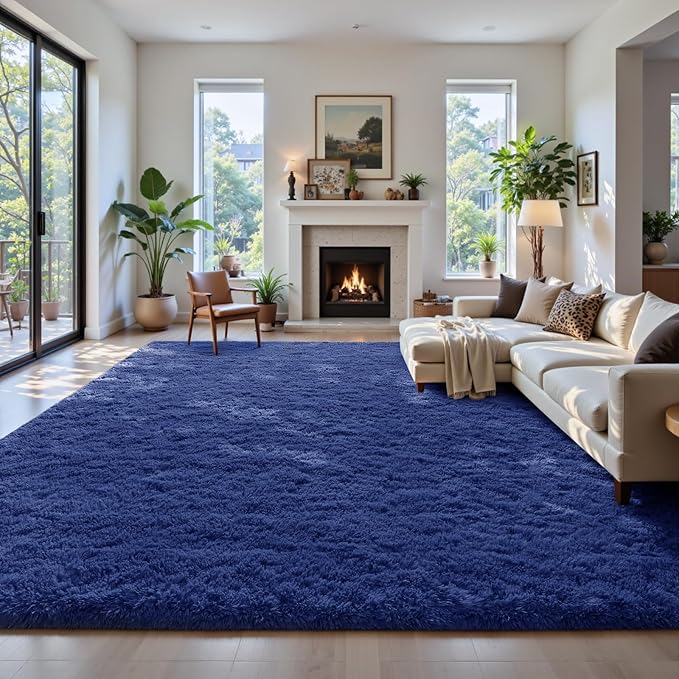 Modern Soft Fluffy Small Shaggy Rug for Bedroom Livingroom Dorm Kids Room Indoor Home Decorative, Non-Slip Plush Furry Fur Area Rugs Comfy Nursery Accent Floor Carpet 5X7 Feet, Light Navy