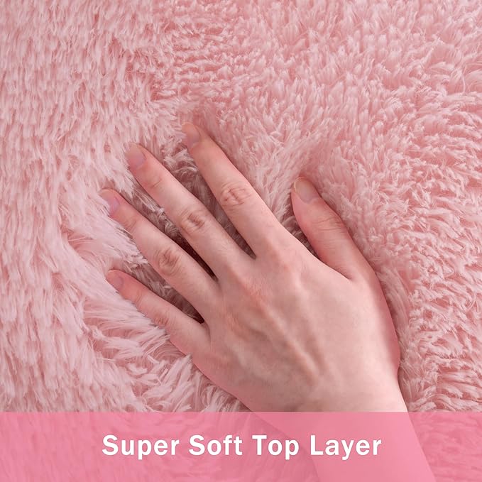 Fluffy Pink Area Rug for Bedroom Living Room Soft 8x10 Fuzzy Washable Rugs Non-Shedding Indoor Plush Rug for Nursery Kids Room Dorm Room Home Decor, High Pile Shaggy Floor Carpets(Dark Pink 8'x10')