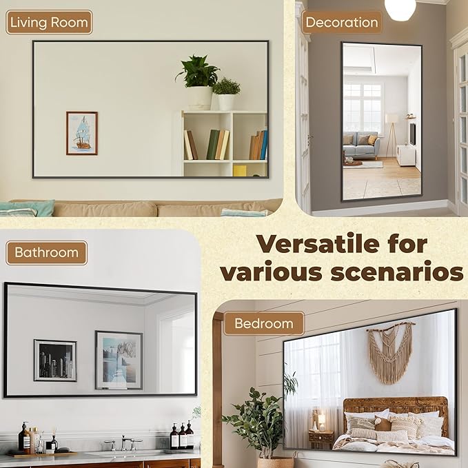 Antok 60x36 Black Metal Framed Bathroom Mirror, Wall Mirror with Rect Corners, Vanity Mirror for Over Sink, Anti-Rust Tempered Glass, Horizontal/Vertical Hanging for Bathroom, Living Room, Entryway