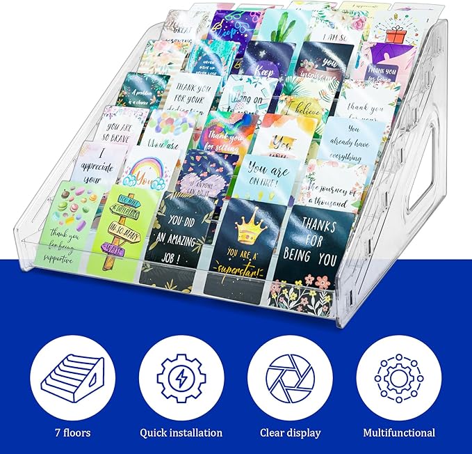 Philbinden 7 Tier Acrylic Card Display Stand,12" Sports Card Shelf-Versatile Display for Trading Cards, PSA Cards, Baseball Cards, Football Cards, Graded Cards and Business Cards and Stickers