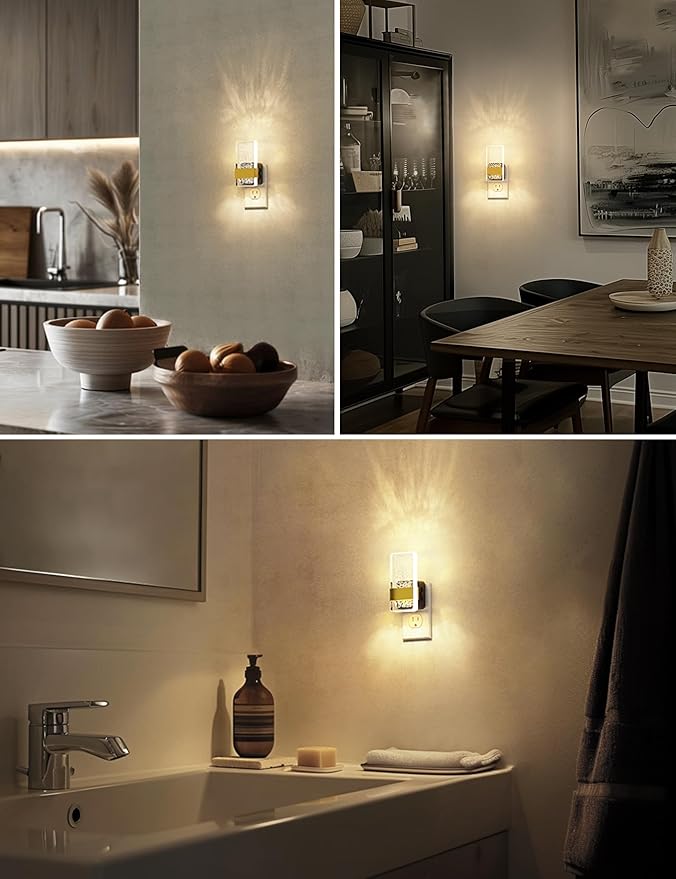 L LOHAS LED Night Lights Plug Into Wall, 2 Pack Plug in Night Light LED with Dusk to Dawn Sensor, 0-100LM Dimmable Nightlight, Wall Sconce-Style Design Nightlights for Bathroom, Hallway,Stairway,Gift