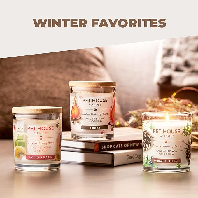 One Fur All Pet House Candles, Long Lasting, Clean Burning, Soy Wax Scented Candles for Pet Odor, Fireside