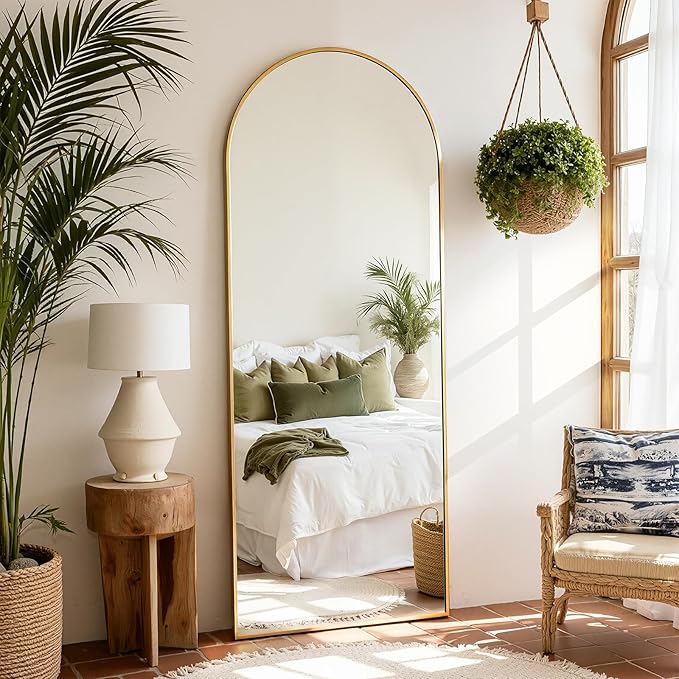 Arched Full Length Mirror 65"x24" - Floor Standing Body Mirror with Aluminum Frame,Leaning Hanging for Bedroom Cloakroom Living Room Gold