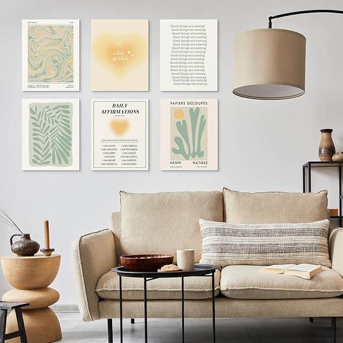 Habseligkeit Sage Green Wall Art Prints, Abstract Matisse Wall Art Exhibition Posters, Vintage Wall Art Prints, Retro Room Decor for Girl's Bedroom 8x10 inch, Unframed