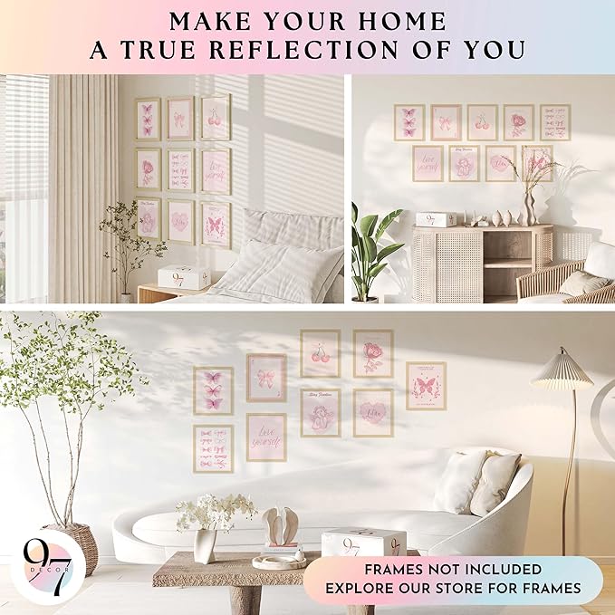 97 Decor Pink Coquette Room Decor Aesthetic - Vintage Coquette Wall Decor, Cute Coquette Posters For Girls Dorm Decorations, Girly Wall Art Prints Bow Pictures For Bedroom (8x10 Unframed)