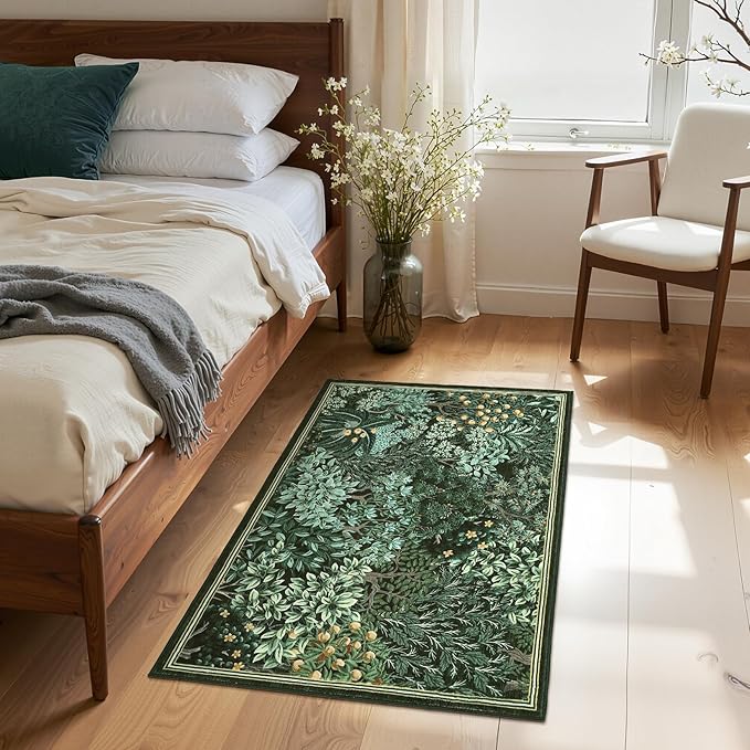 GarveeHome 2x3 Entryway Area Rug Non Slip Front Door Forest Rugs, Washable Indoor Kitchen Floor Mat Soft Low-Pile Stain Resistance Woodland Rug for Farmhouse Bedroom, Green