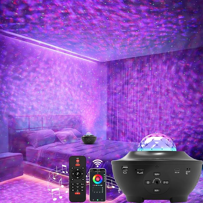 Elec3 Galaxy Projector for Bedroom, Ocean Light Projector with Bluetooth Speaker and RC Water Wave Lamp Northern Night Light Ocean Themed Decor Ambient Lights for Kids Adult Bedroom/Game Room Decor