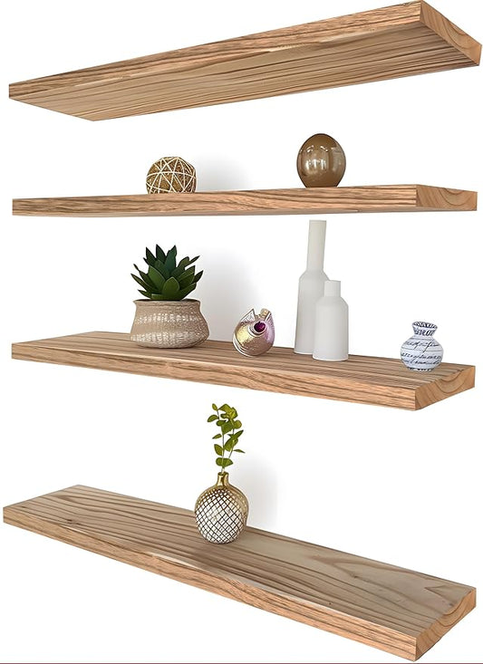 GXYAWPJ 24 Inch Floating Shelves for Wall Rustic Light Wood Wall Shelves for Bedroom Set of 4