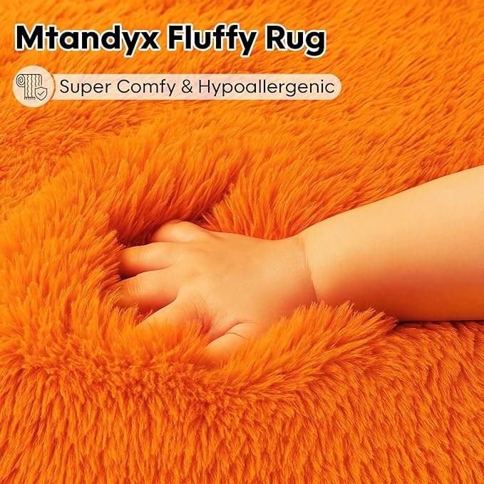 Area Rugs for Living Room, Orange 6x9 Rugs for Bedroom, Long Shaggy Furry Carpet Plush Fluffy Carpet, Non-Slip Upgrade, Suitable for Kids Dorm Home Decor Aesthetics.