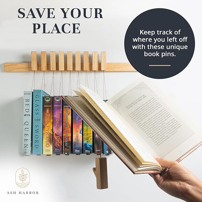 Ash Harbor Wall Book Organizers Hanging Pins - Extra Pins for Floating Shelves Wall Mounted, Extra Hardwood Hanging Pins for Floating Bookshelves, Ideal for Book Lovers, (Natural Finish)