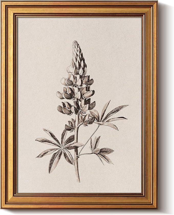 Bzstyleart Vintage Wall Art Decor for Living Room, Canvas Framed Flowers Wall Art, Gold Framed Artwork, Sketching Painting Picture Travel Artwork for Home Decor Aesthetic, Texas Upinus, 12L x 16W