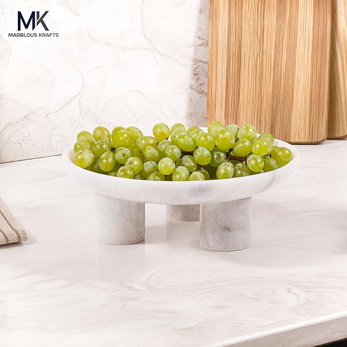 White Marble Decorative Tray 8" inch Vanity Tray Organizer and Perfume Display, Jewelry Dish for Bathroom Countertop, Ideal Home Decor