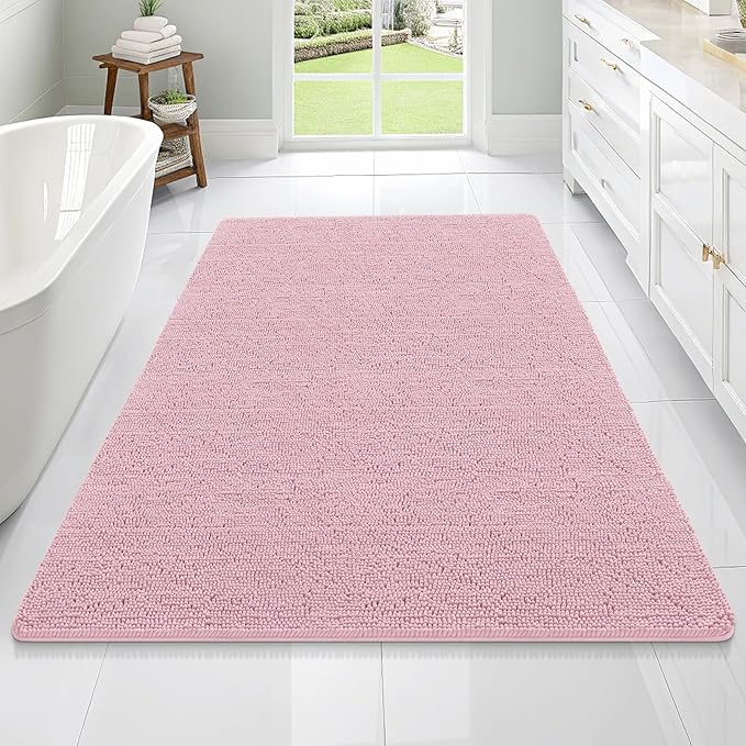 OLANLY Large Bathroom Rugs 70x46, Extra Soft Absorbent Chenille Bath Rugs, Rubber Backing Quick Dry, Machine Washable Bath Mats for Bathroom Floor, Tub and Shower, Home Decor Accessories, Dusty Rose