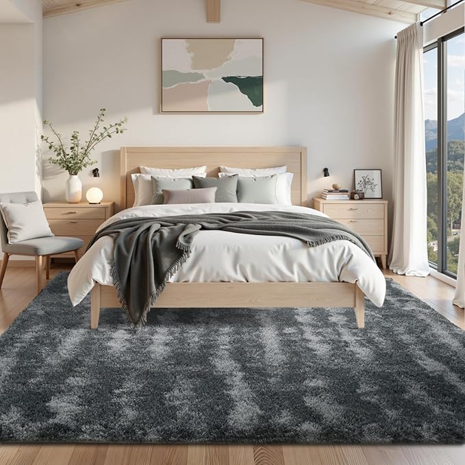 Area Rugs for Living Room 6x9 Feet, Soft Fluffy Shagg Plush Bedroom Rug Non-Slip,Large Carpet for Nursery Kids Dorm Home Decor Grey