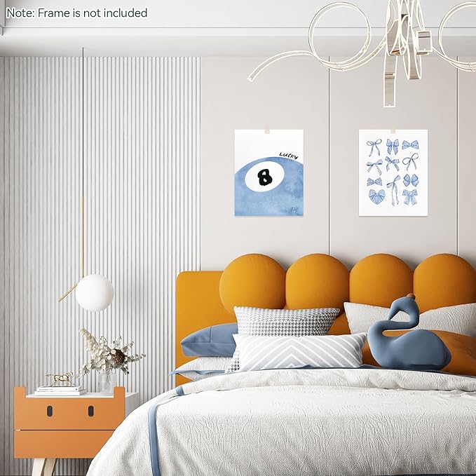 BAKBRAND Wall Art Minimalist Aesthetic Wall Decor Coquette Modern Canvas Decor Posters Trendy Preppy Bow Picture Print Painting for Bedroom/Living Room, Set of 4 Pcs Unframed (AC1, Sky Blue, 8W" x 10L")