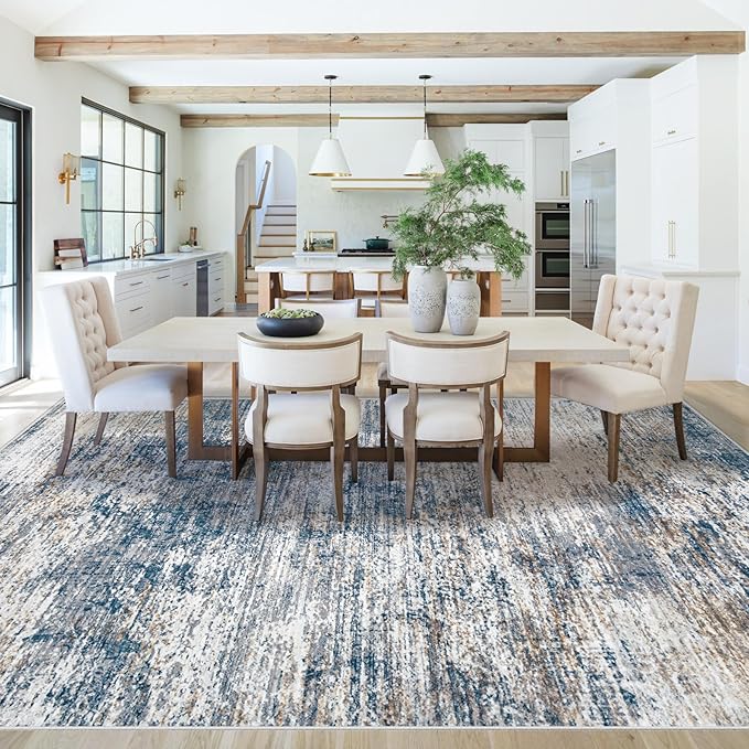 XLUEZ 8x10 Area Rugs for Living Room, Washable Modern Abstract Large Area Rug Neutral Soft Non Slip Kids Rug Stain Resistant Indoor Carpet for Bedroom Nursery Dining Children's Room(BlueWhite, 8'x10')
