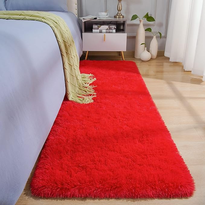 BENRON Soft Runner Rugs for Bedroom 2x6, Washable Long Runners for Hallway Entryway Kitchen Dorm, Fluffy Throw Rug for Kids Girls Room Decor Photo Prop, Red