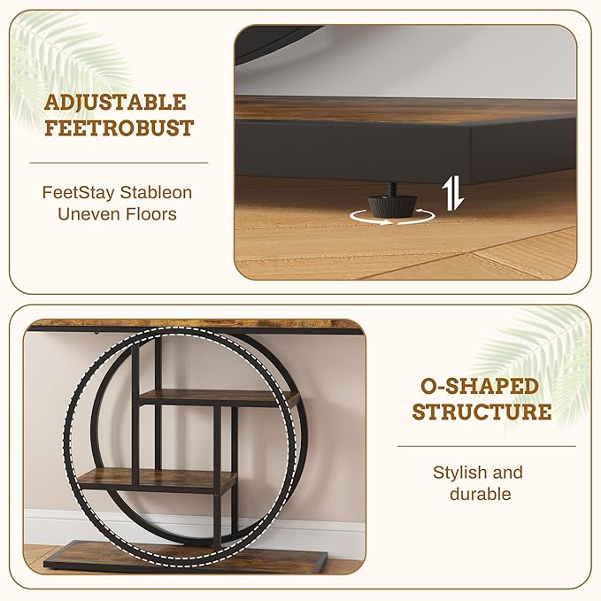 Entryway Table for Foyer,47.2 Inch Industrial Narrow Console Table,Accent Decor Living Room Furniture,Hallway & Sofa Table for Entrance,4-Tier Storage Shelves,Metal Frame,Thick Wood Top