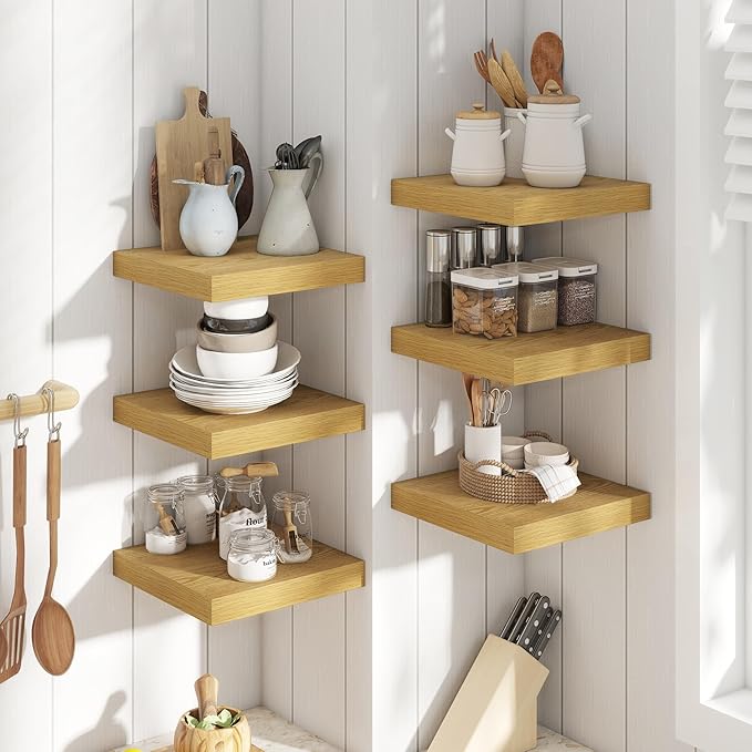 12 Inch Floating Shelves for Wall with Invisible Brackets Set of 3, 12"D Engineered Wood Wall Shelves with Wood Grain for Living Room, Bedroom, Bathroom, Kitchen Decor and Storage, Oak Finish
