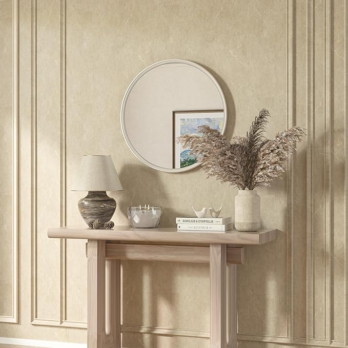 TETOTE Round Mirror 24 inch Brushed Nickel Mirror for Bathroom