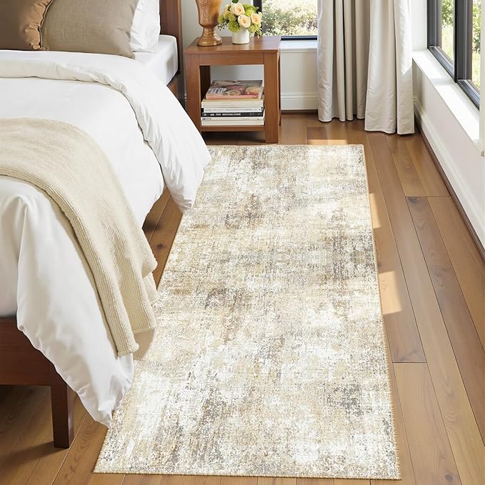 RELEANY Washable Area Rugs 2'x6' Non-Slip Modern Abstract Soft for Living Room Entryway Bedroom Nursery, Print Pattern, Neutral Brown Gray