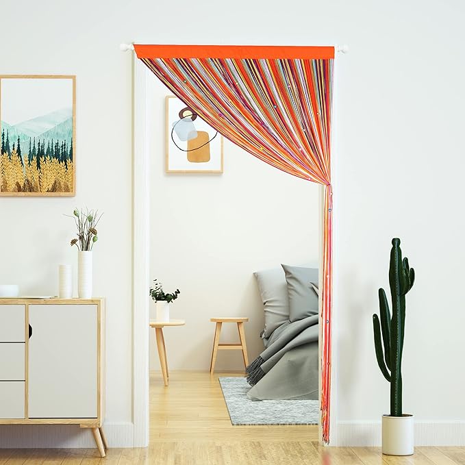 YaoYue Beaded Curtain Door String Curtains for Doorway Tassels Beads Hanging Fringe Hippie Room Divider Window Hallway Entrance Wall Closet Bedroom Privacy Decor (39×110in/100×280cm, Rainbow)