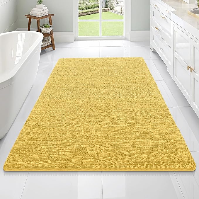 OLANLY Large Bathroom Rugs 70x46, Extra Soft Absorbent Chenille Bath Rugs, Rubber Backing Quick Dry, Machine Washable Bath Mats for Bathroom Floor, Tub and Shower, Home Decor Accessories, Yellow