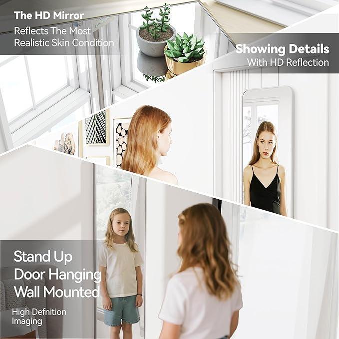 SCWF-GZ 57x20 Door Hanging Full Length Mirror, Floor Stand (Height 5.7ft just Body in1.3ft) Wall Mounted Metal Frame Rectangle Dressing Mirrors for Bedroom Room 57 inch Silver
