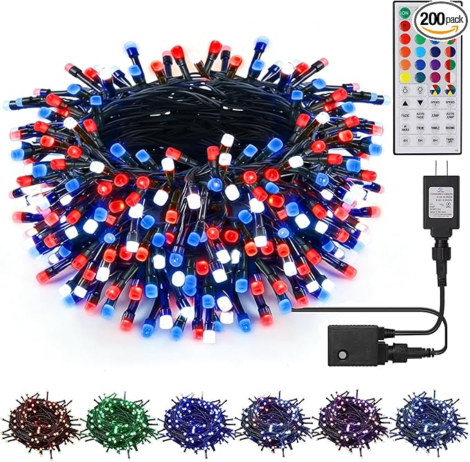 HOME LIGHTING 66ft Christmas Decorative Mini Lights, 200 LED RGB Changing 8 Functional Green Wire Fairy Halloween Lights with Remote Timer, Plug in Indoor Outdoor Xmas Wedding Party Decor