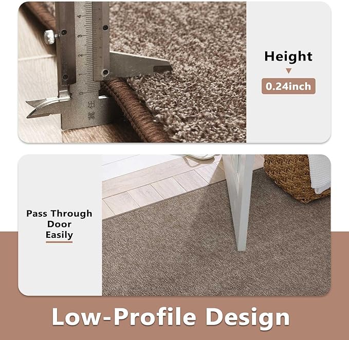 FinRèc 2x6 Washable Runner Rugs for Kitchen Hallway Bedroom, Low Pile Thin Rug Solid Color, Non-Slip Carpet Indoor for Home Decor (Brown/White)