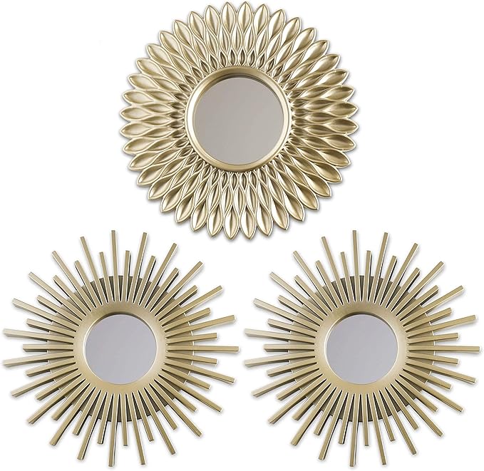 BONNYCO Gold Mirrors for Wall Pack of 3, Round Wall Mirrors Bedroom Room and Home Decor. Espejos Decorativos de Pared Sala Dormitorio, Modern Minimalist Decor Vintage, Chic. Gifts for Women Mums