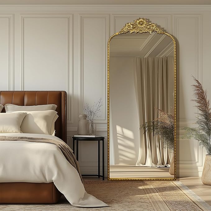 Full Length Mirror, 75x30 Baroque Style Vintage Mirror, Antique Metal Frame Wall Mirror, Traditional Art Home Decor for Living Room, Bedroom, Entryway,Retro Gold