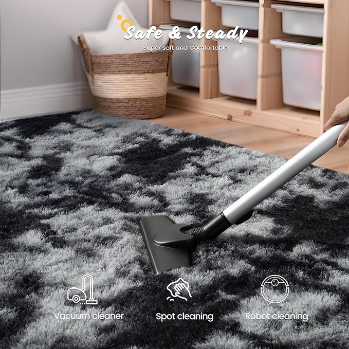 Modern Soft Fluffy Small Shaggy Rug for Bedroom Livingroom Dorm Kids Room Indoor Home Decorative, Non-Slip Plush Furry Fur Area Rugs Comfy Nursery Accent Floor Carpet 5X7 Feet, Tie-Dyed Deep Grey