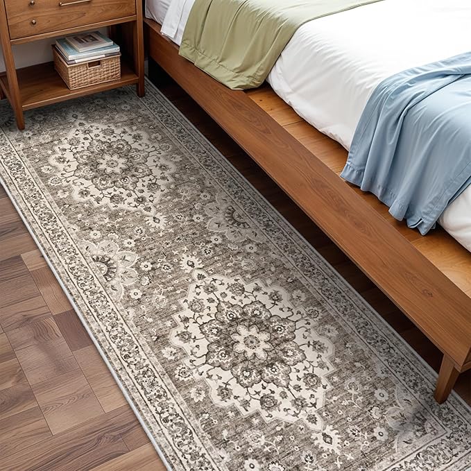 Washable Oriental Hallway Runner Rug - 3x10 Rugs for Living Room Soft Carpet for Bedroom Kitchen Waterproof Floral Distressed Indoor Stain Resistant Non-Shedding Floor Carpets (Beige, 3X10)