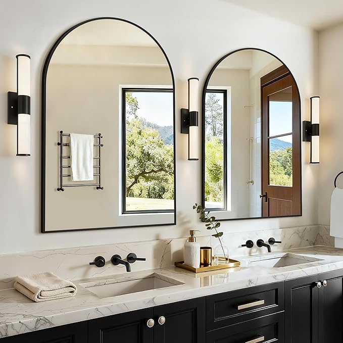 Vanity Bathroom Mirror for Wall, 2 Pack 36”x24” Arched Bathroom Mirror for Over Sink, Arched Metal Frame for Bedroom, Living Room, Entryway, Hanging or Leaning, Black