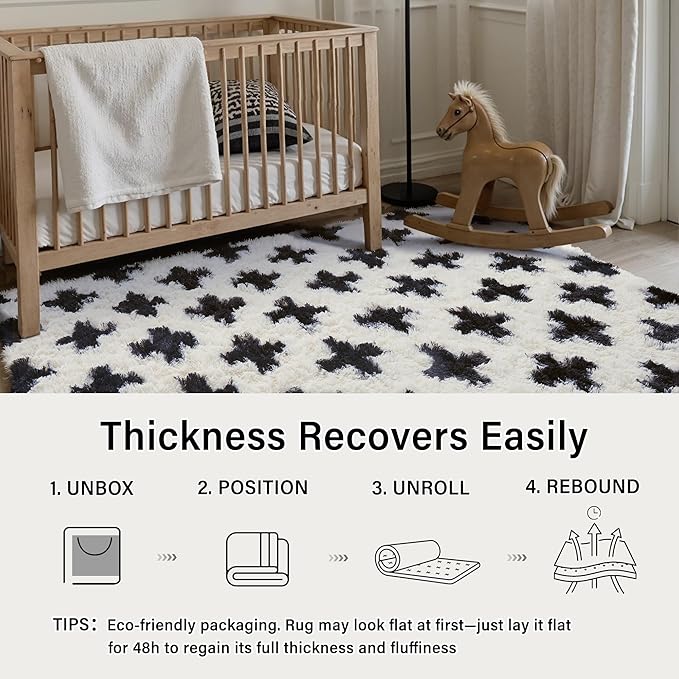 PureCozy Black and White Rug 6x9 for Living Room, Super Soft Modern Shag Rug Washable Fluffy Rugs Indoor Fuzzy Carpet Non-Slip Fluffy Rugs for Bedroom Home Aesthetic Decor