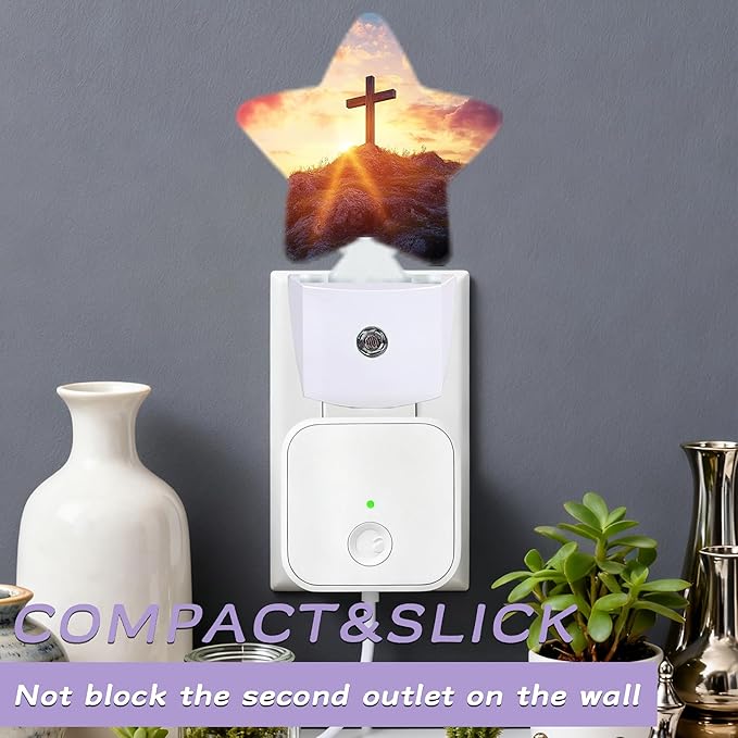 Night Light,Cross Night Lights Plug into Wall Sunset Decorations for Bedroom Bathroom,Dusk to Dawn Sensor Kitchen Hallway Stairs Energy Efficient Desk Lamp