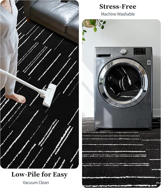 YIHOUSE 5x7 Abstract Striped Area Rug, Modern Washable Stain Resistant Rugs Non Slip, Soft Indoor Floor Carpet for Living Room, Bedroom,Dining Room, Black and White