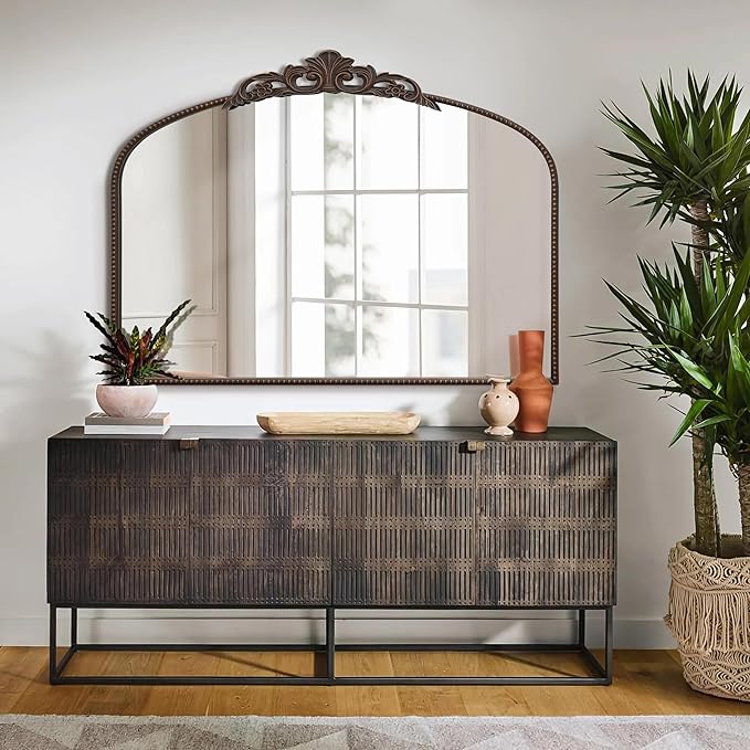 Micasso Large Bronze Vintage Mirror: 40"x29" French Baroque Antique Mirror - Traditional Ornate Decorative Wall Mounted Arched Mirrors for Wall/Mantel/Entryway/Hallway - Home Decor for Living Room