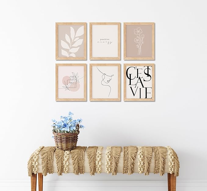 TwoDays Vanilla Girls Room Decor, Clean Girl Aesthetic Wall Art, Boho Beige Posters for Bedroom, Minimalist Cream Prints, Abstract Brown Pictures for Woman. (Set of 6, 10L x 8W, Framed)